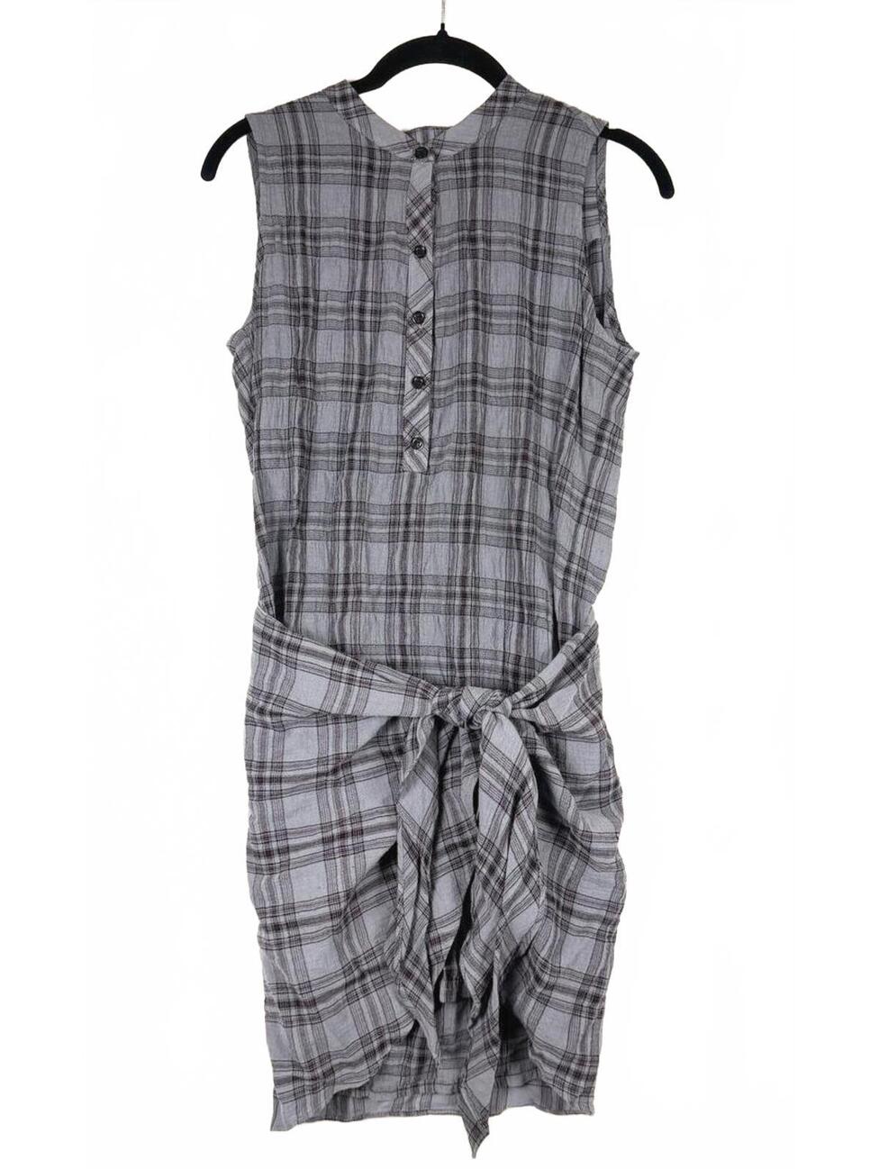 Drew Morgan Sleeveless Plaid Sarong Tie Front Mini Dress Grey Charcoal Size Xs